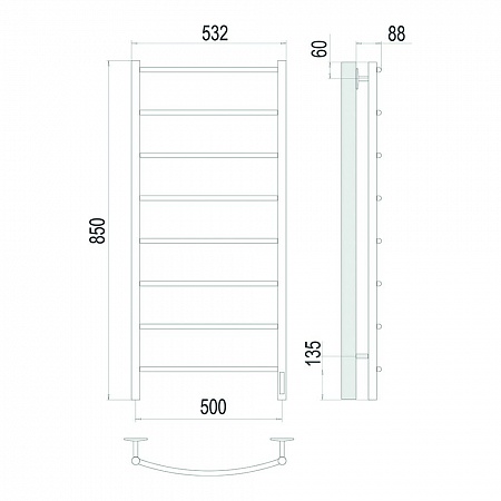 Классик П8 500х850 Электро (quick touch) Полотенцесушитель TERMINUS Сатин Анжеро-Судженск - фото 4 Классик П8 500х850 Электро (quick touch) Полотенцесушитель TERMINUS Сатин Анжеро-Судженск - фото 4
